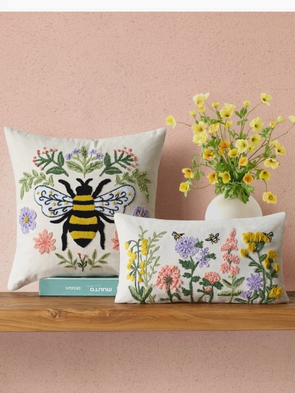 Floral Natural Field Embroidered Throw Pillow - Picture 4 of 4